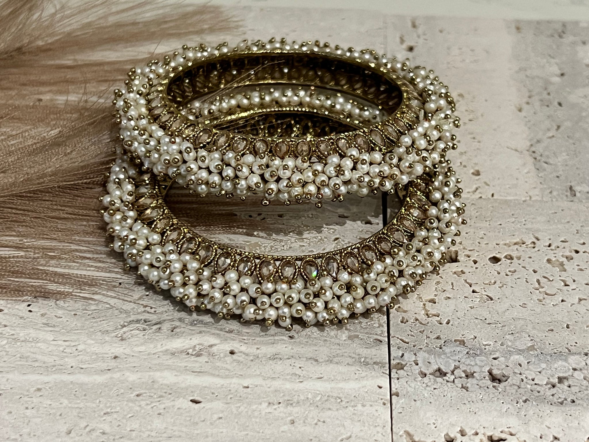 Golden Gleam and Pearls Bangles