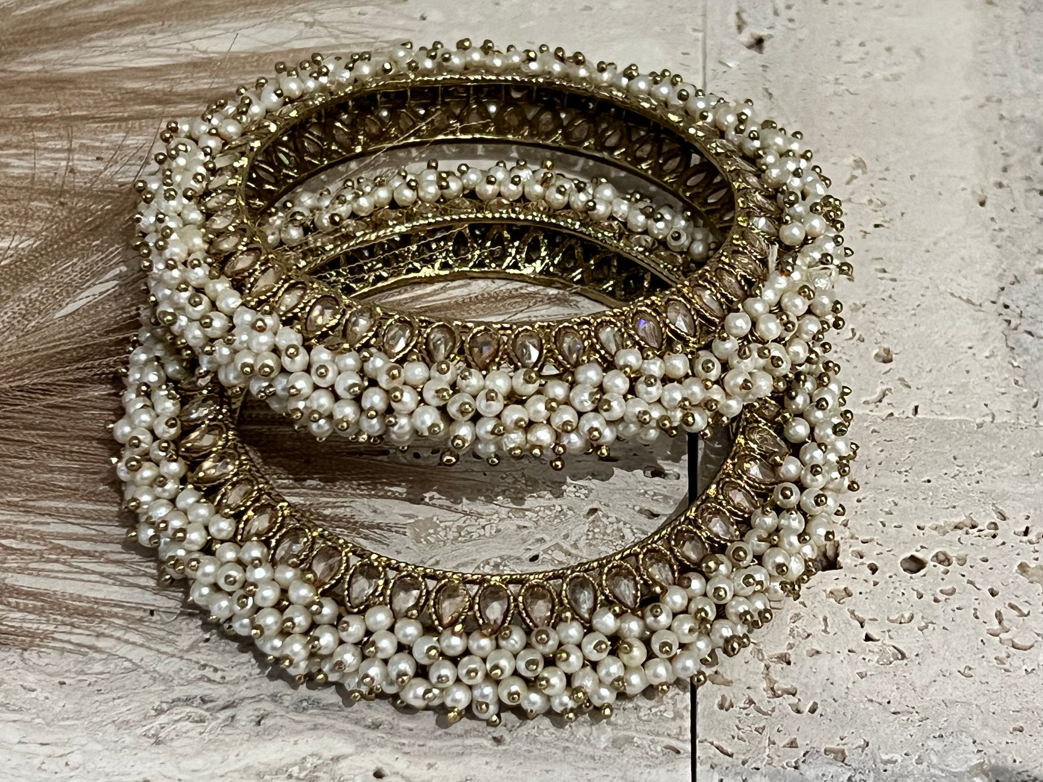 Golden Gleam and Pearls Bangles